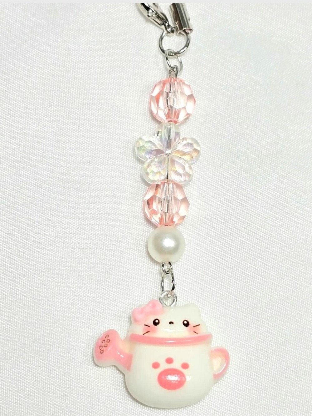 Whimsical Kawaii Hello Kitty Flat Back White, Pink Keychain Phone Bag Charm - Picture 1 of 2